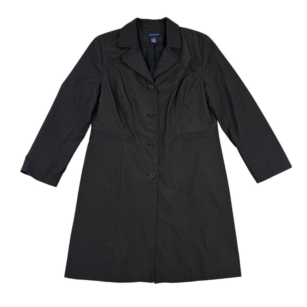 Vintage 90s Ann Taylor Black Trench Coat Minimalist Tech Fabric Women's Small